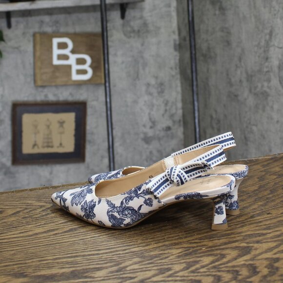 A New Day Womens Milan Floral Print Slingback Heels 93708032 Blue 6.5M - Picture 2 of 10